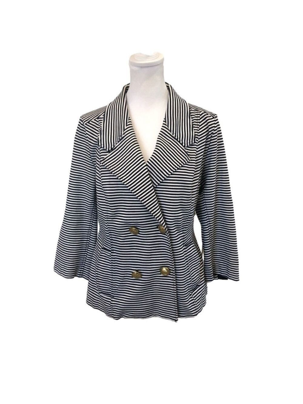 CAbi size M double breasted striped blazer. Nautical style, 3/4 sleeves